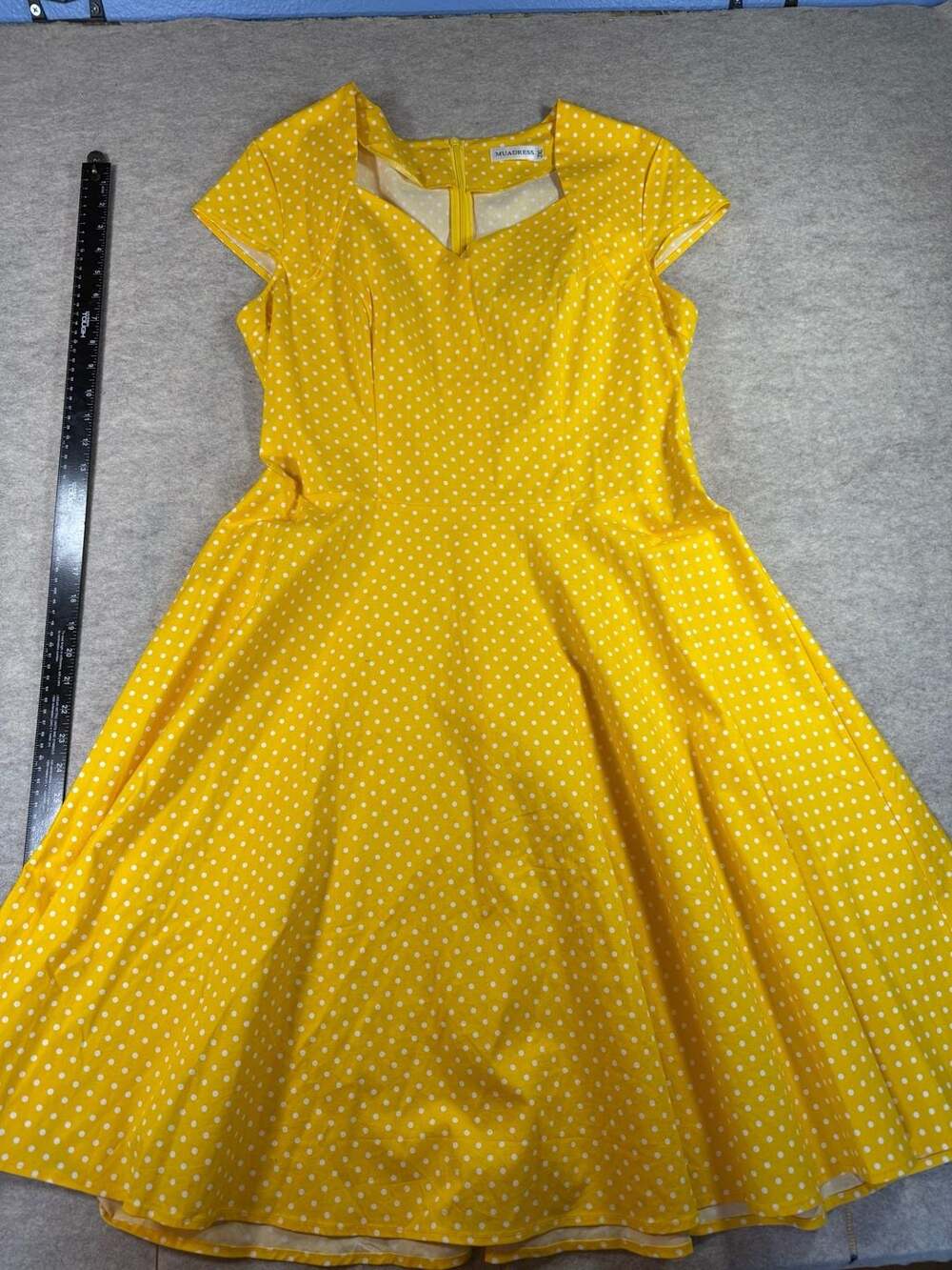 MUADRESS Women's Yellow Polka Dot Vintage Style Swing Dress Size 2XL